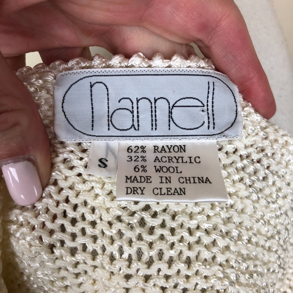 VTG 80s Nannell sweater ivory shldr pads  Sz S - Picture 7 of 8